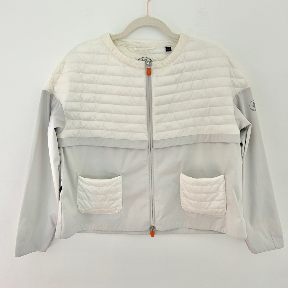 SAVE THE DUCK Burn Lightweight Quilted Puffer White Grey Small Boxy‎ Oversized